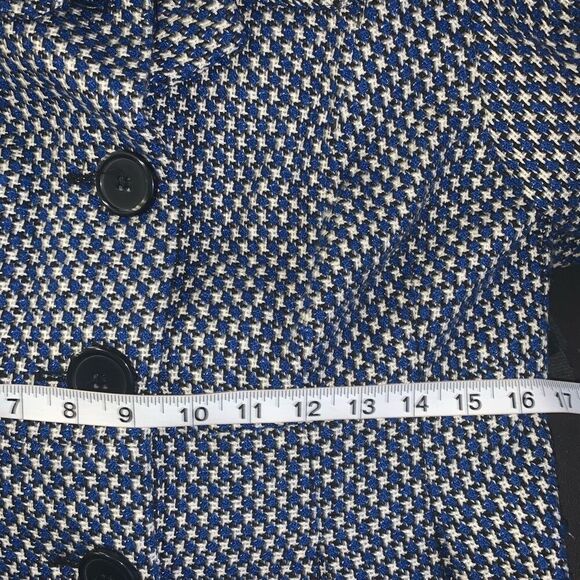 AB Studio Womens Sz 6 Button Front Wool Blend Pea Coat Blue Black White 3/4 Slee - Picture 5 of 9